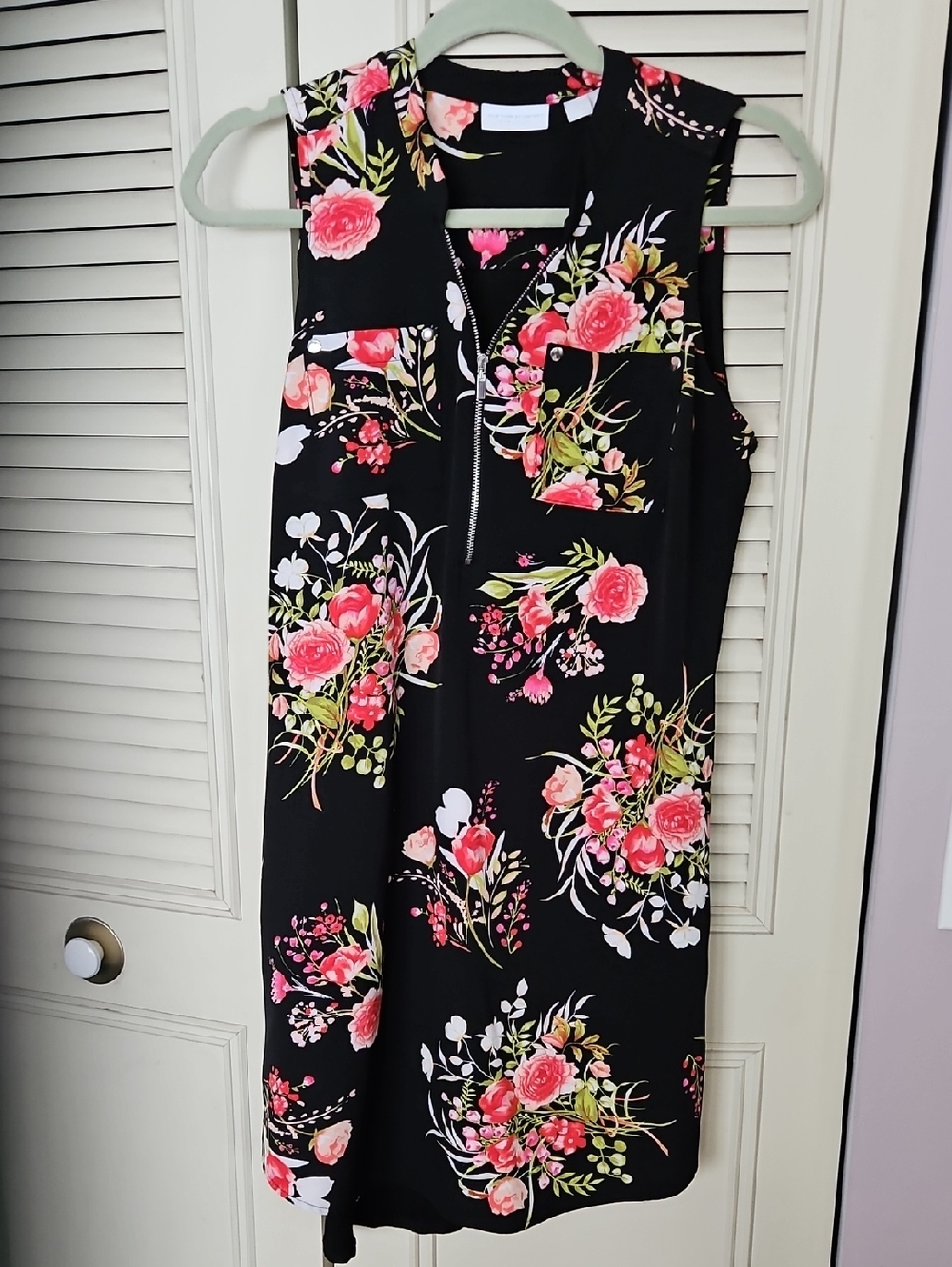New York & Company Black Midi Dress with Pink Floral Pattern